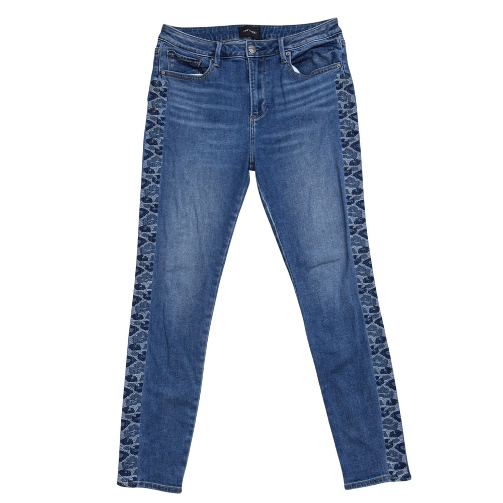 Driftwood Jackie High Rise Skinny Jeans Blue Leopard Print Side Stripe Size 29